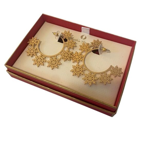 Darbie Angell Matte Gold Toned Filigree Snowflake Earrings - Picture 3 of 5